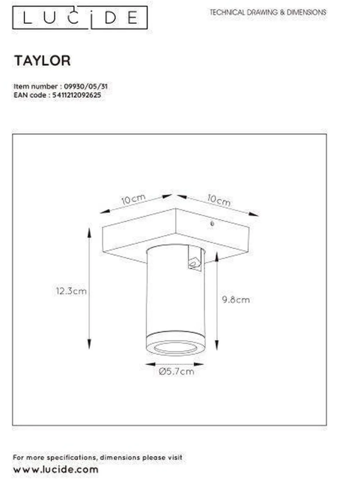 Taylor spot 1 lys IP44 baderom warm to dim 5W 2200-3000K