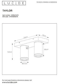 Taylor spot 2 lys IP44 baderom warm to dim 2x5W 2200-3000K