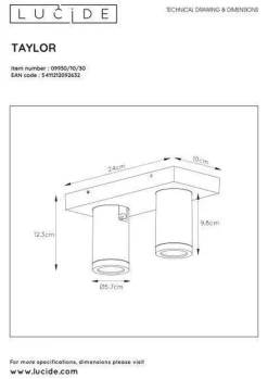 Taylor spot 2 lys IP44 baderom warm to dim 2x5W 2200-3000K