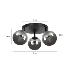 Tofi taklampe rund 3 lys - Svart/Røykfarget