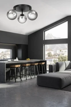 Tofi taklampe rund 3 lys - Svart/Røykfarget