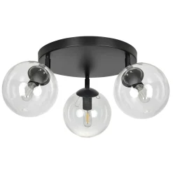 Tofi taklampe rund 3 lys - Svart/Klart glass