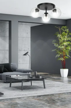 Tofi taklampe rund 3 lys - Svart/Klart glass