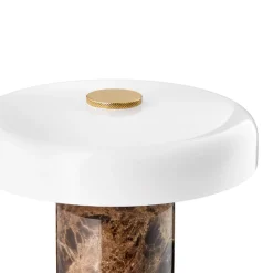 Trip oppladbar bordlampe - Dark Emperador brun marmor/Hvit skjerm