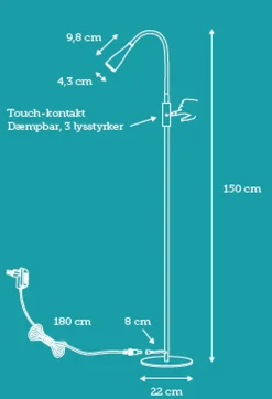 Twist gulvlampe 3W 3000K 3 step dim - Hvit