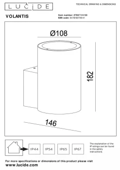 Volantis vegglampe utendørs ned IP54 E27 - Svart