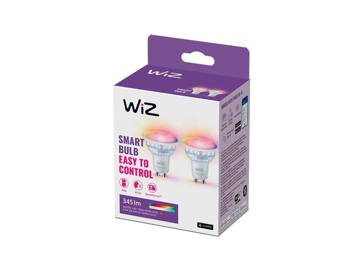 WiZ GU10 Lyspære 4,7W Wifi - Fullfarge 2 pakning